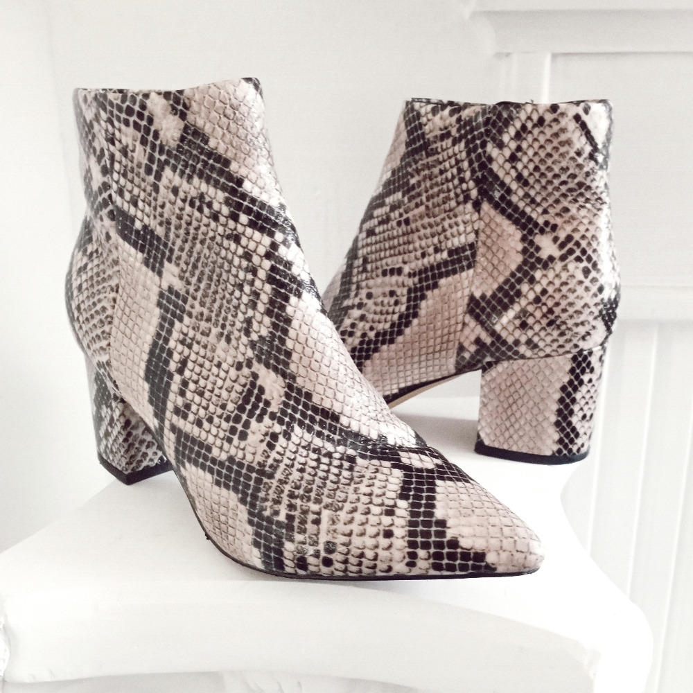 marc fisher • boho western snakeskin leather heeled jelly ankle boots booties 6M